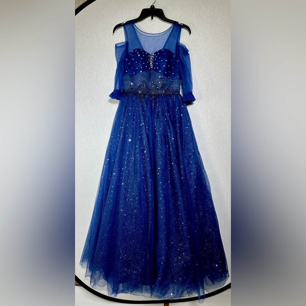 Royal Blue Shiny Star Tulle Prom Dress